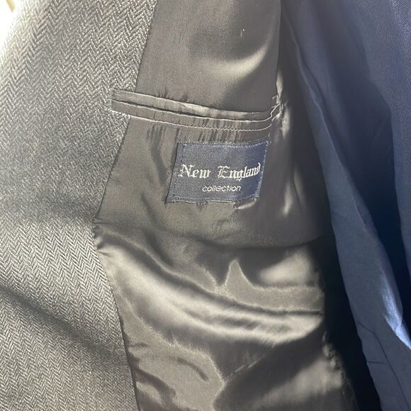 New England Sport Coat Mens 46L Gray Herringbone Lambswool Two Button Blazer - Picture 5 of 12